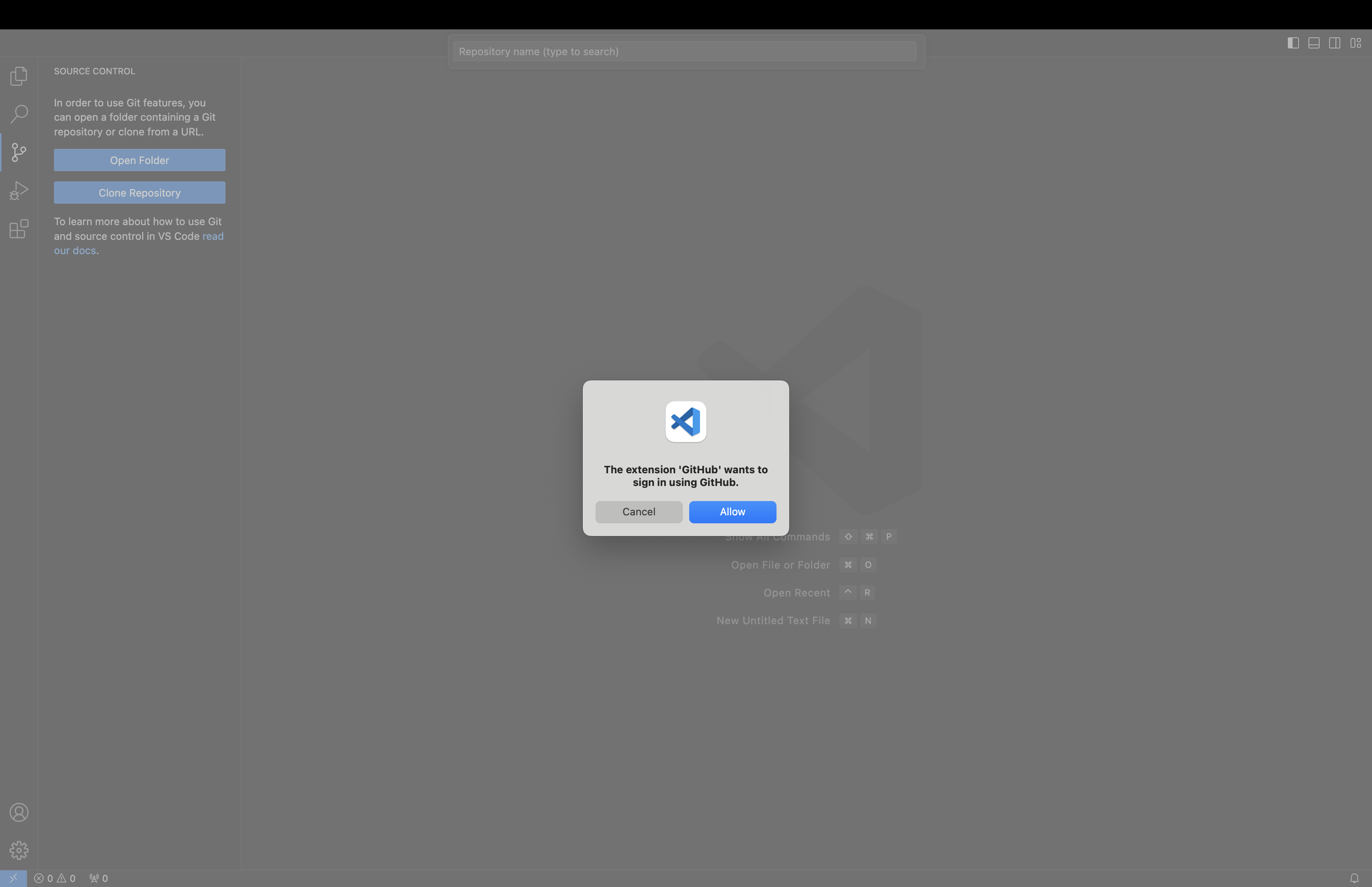 Step 4. If asked, allow the GitHub extension to sign in.