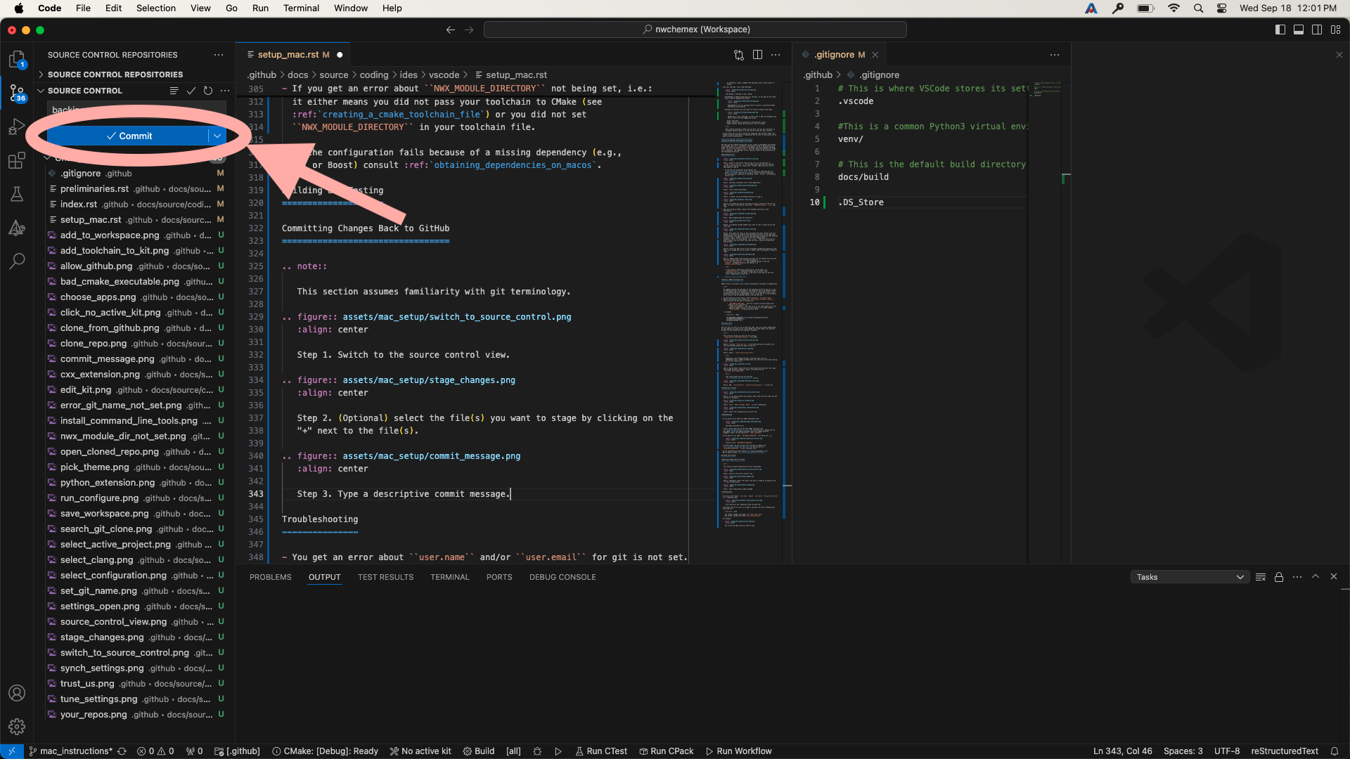 Step 4. Click on the commit button. At this point your changes are only committed to your local copy of the repository. We still need to push them to GitHub.