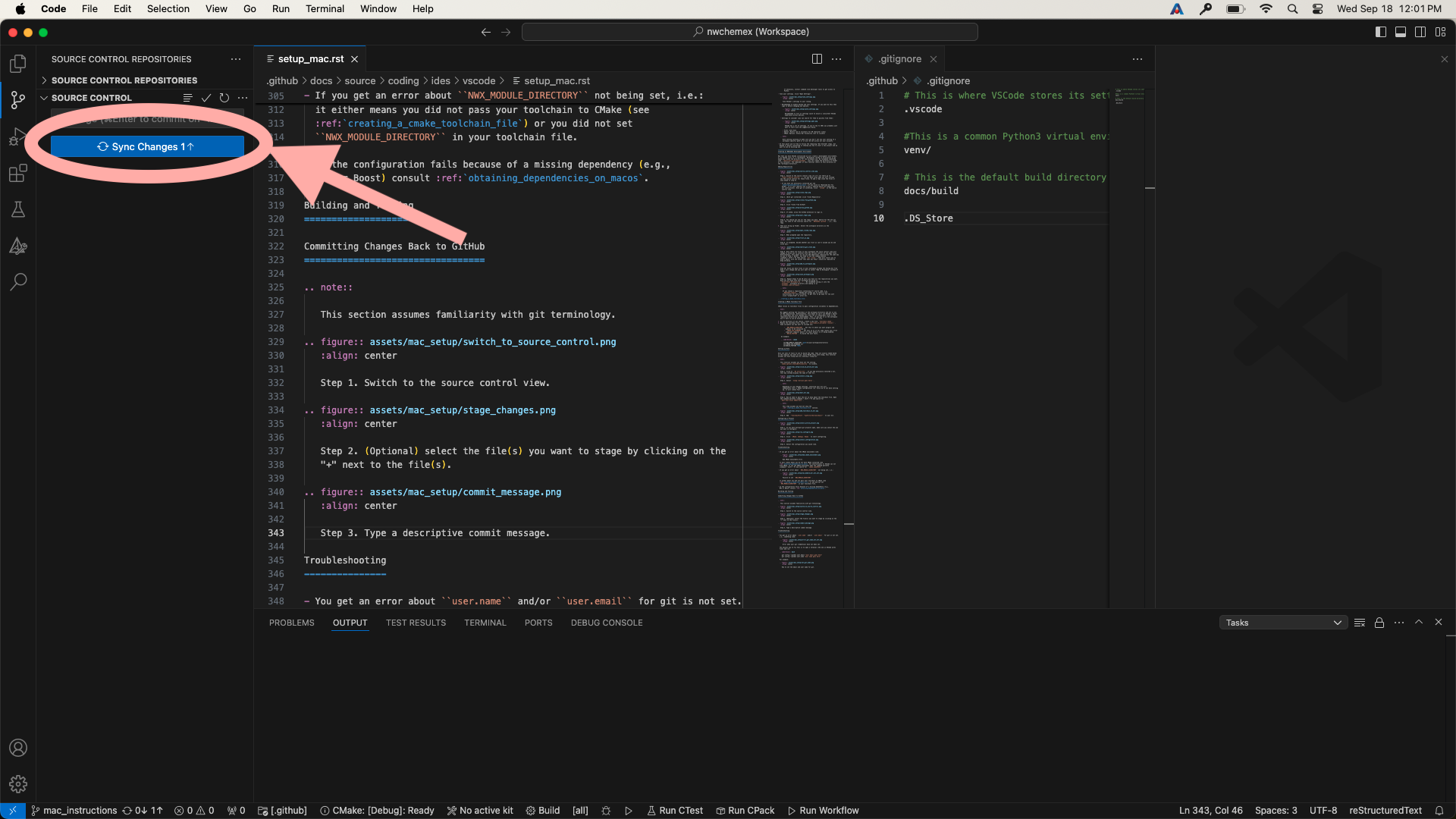 Step 5. Once you click "Commit" the button should change to "Synch Changes". Click that to push your changes to GitHub.