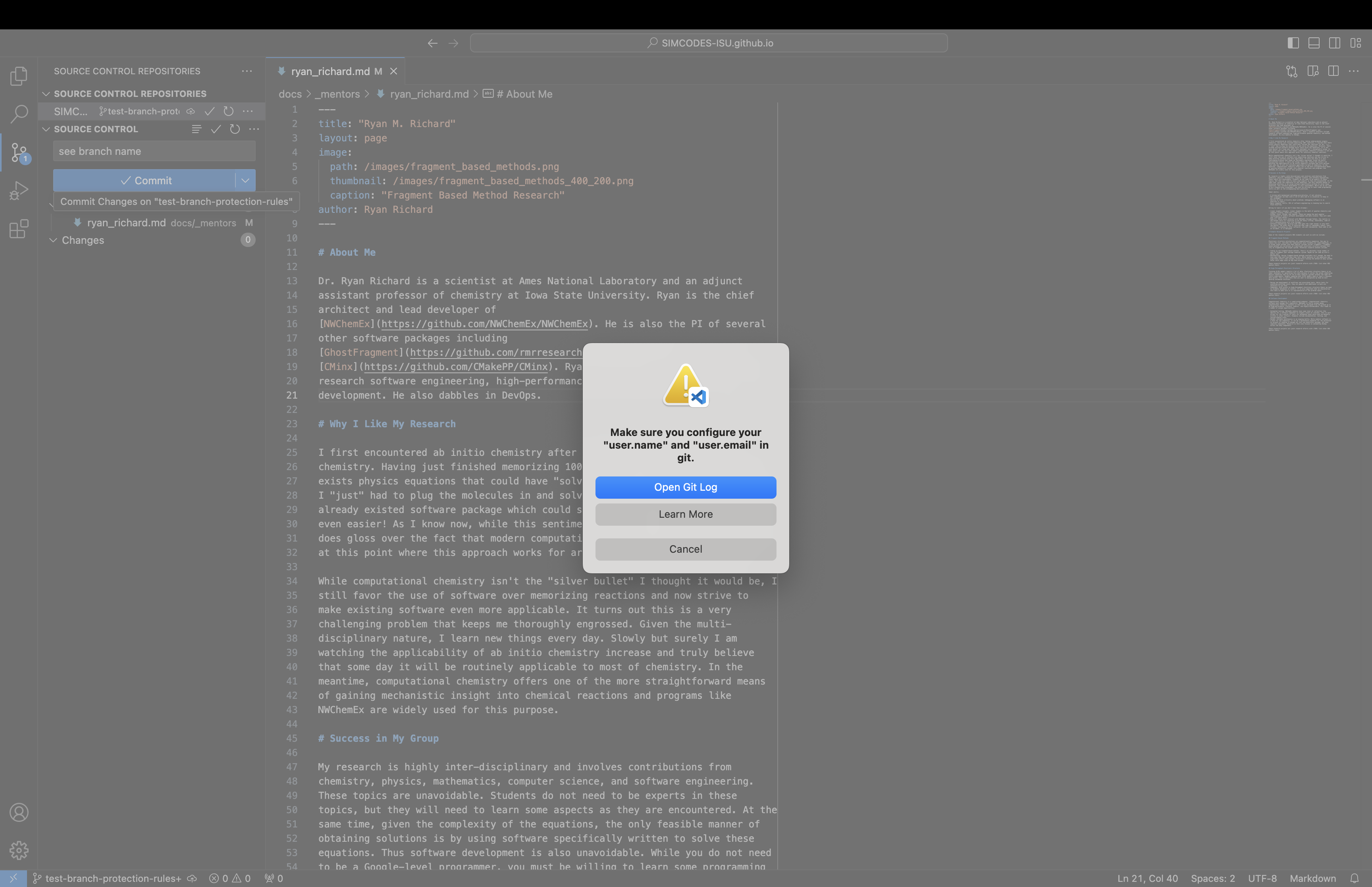 Error when your git credentials have not been set.