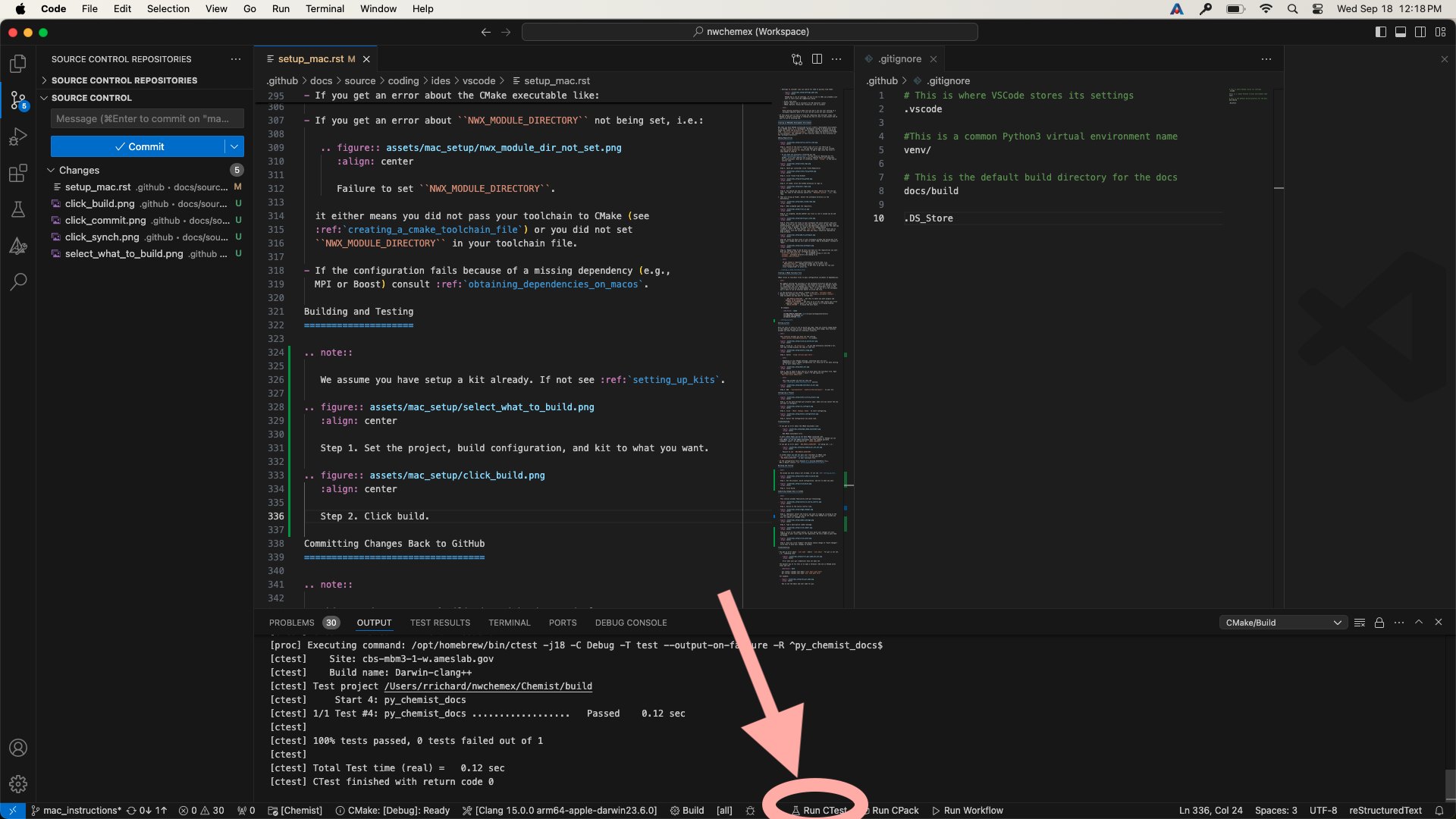 Step 3. Assuming Step 2 is successful, click on "Run CTest" to run the test suite.