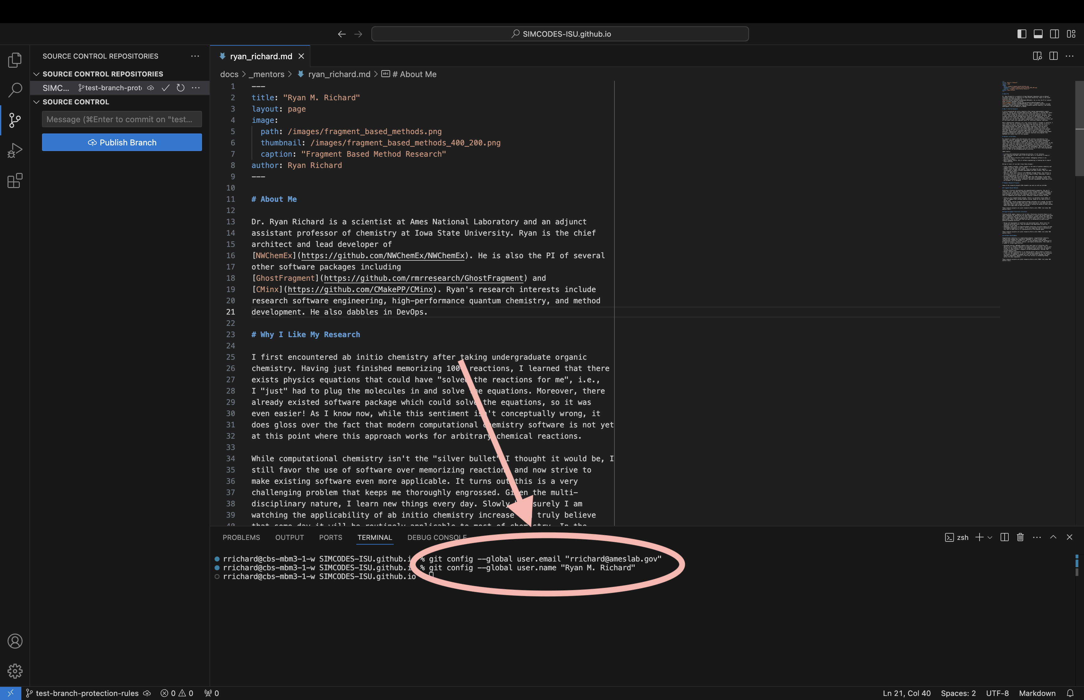 How to set the email and user name for git.