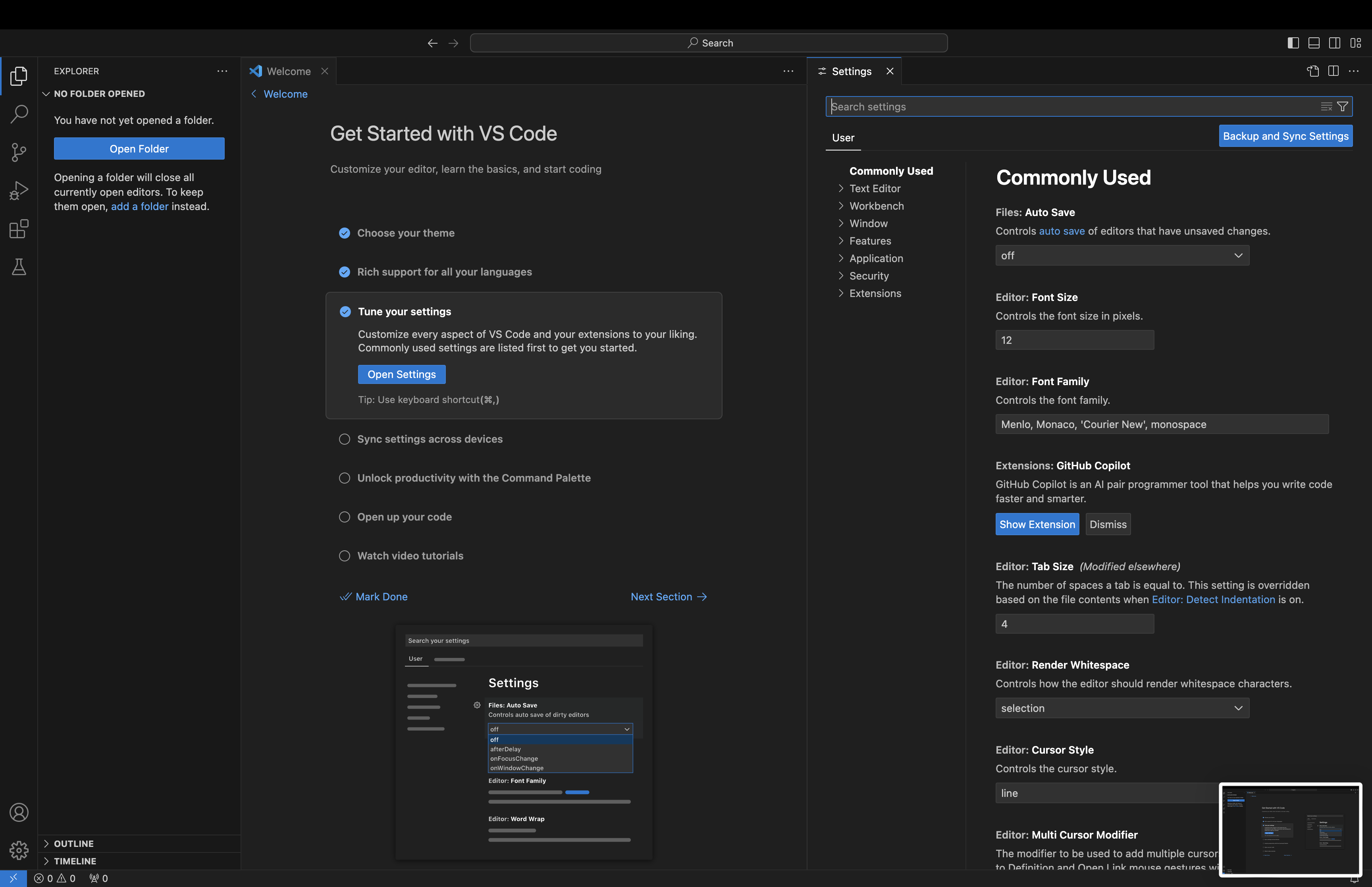 VSCode has a lot of settings. If you're new to IDEs you probably just want to start with the suggestions below.