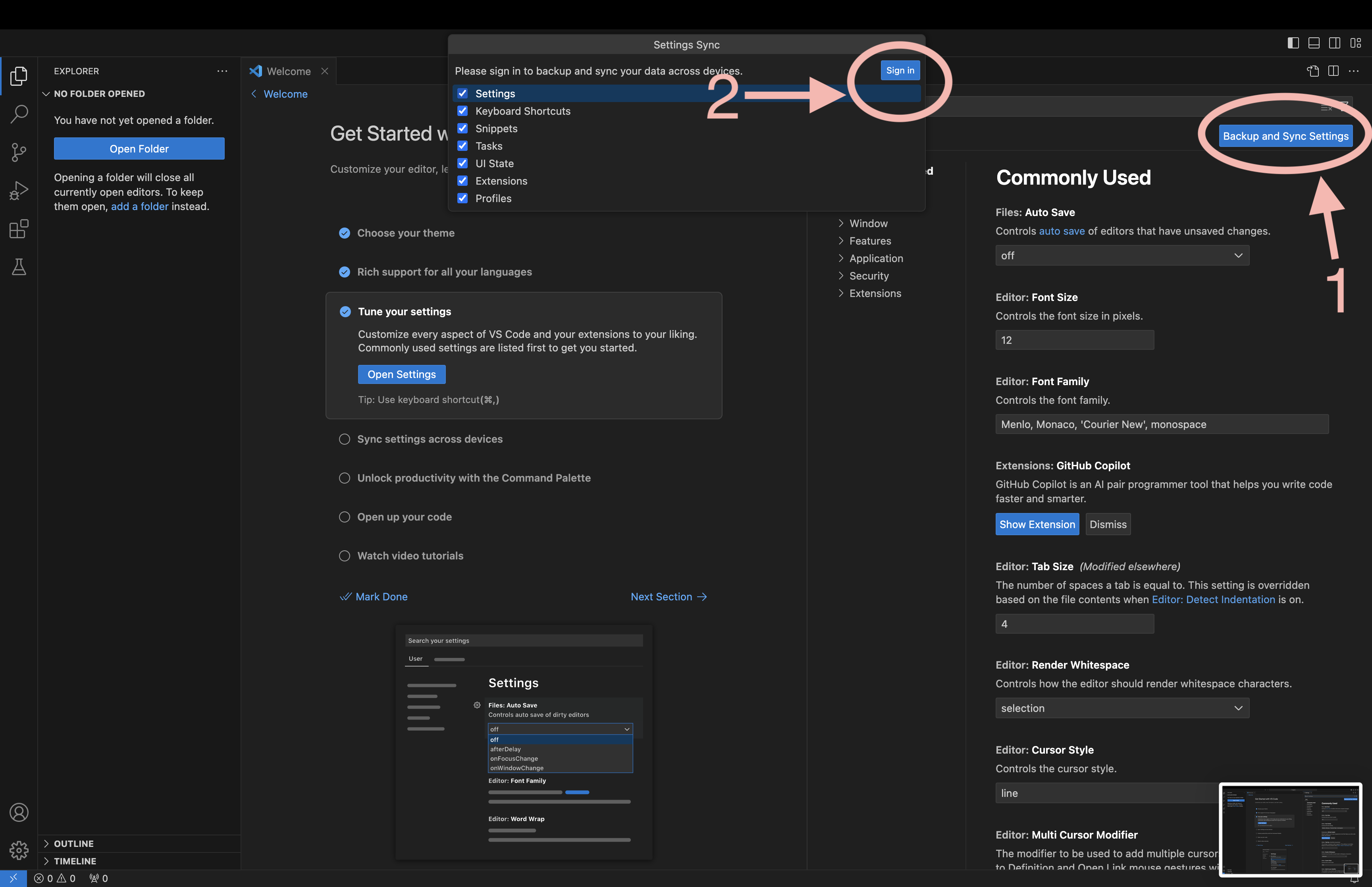 Recommended to turn on settings synch to ensure a consistent VSCode experience across devices.