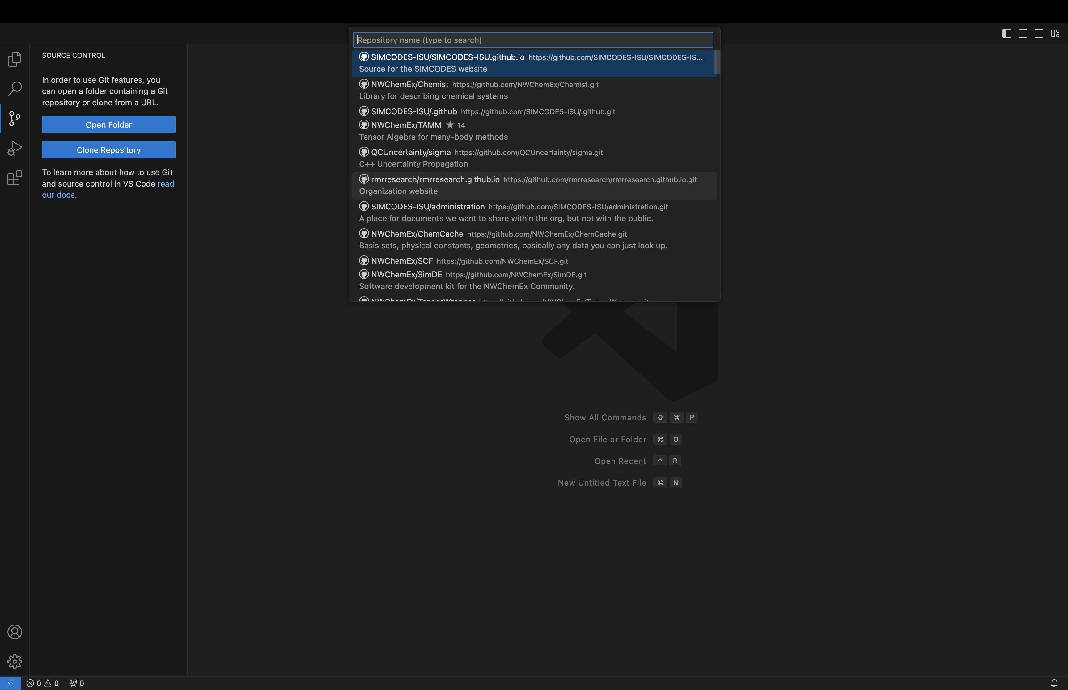 Step 5. You should now see all the repos you have. Search for the one you want. For sake of the tutorial search for `NWChemEx/.github`, i.e., this repo.